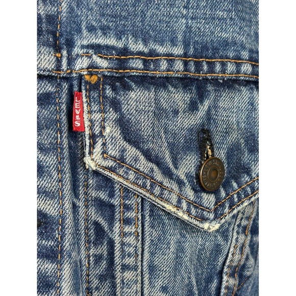 Vintage Levis Denim Trucker Jacket Blue Jean Distressed‎ Faded Mens - Picture 4 of 16